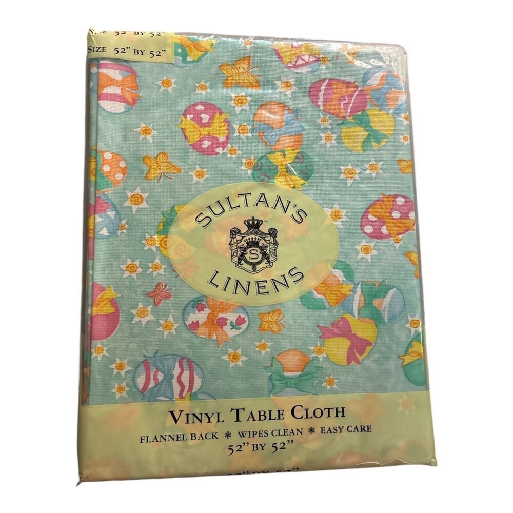 Vintage Sultan’s Linens Easter Egg Vinyl Square Tablecloth 52” X 52” *New